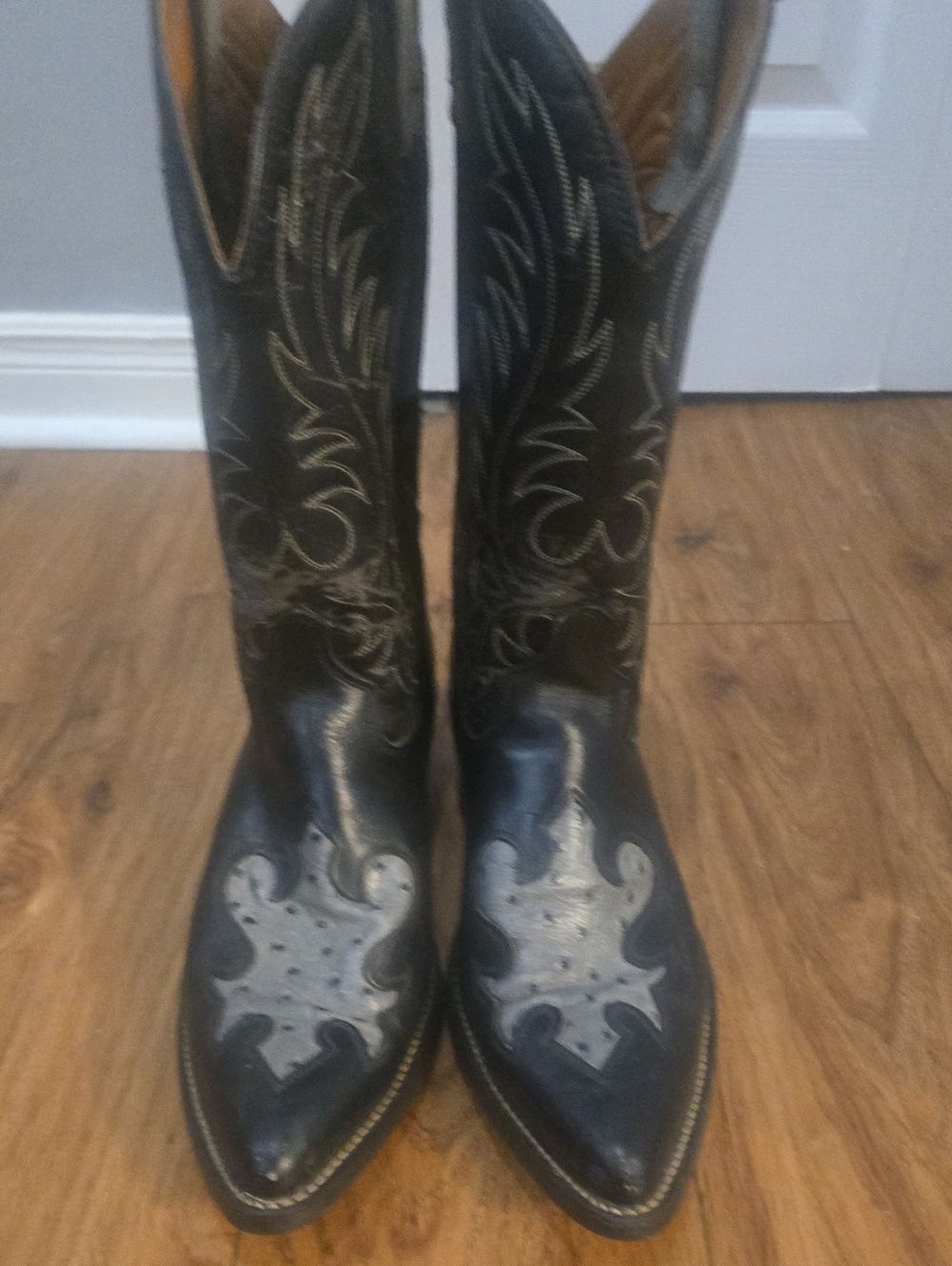 ACME Black Cowboy Boots with Silver Toe Accents